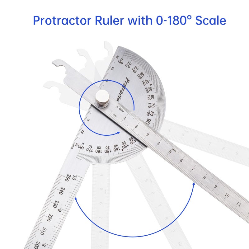 ChgImposs 0-180 Degree Angle Finder, Stainless Steel Round Head Rotary Protractor Scale Angle Finder Adjustable Double-arm Ruler Angle, Finder Craftsman Ruler Machinist Tool - Image 2